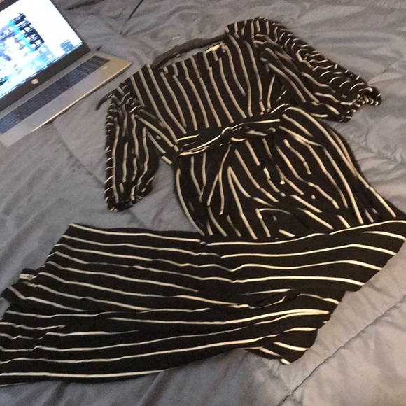Cato Pants - Black and White Strip Romper